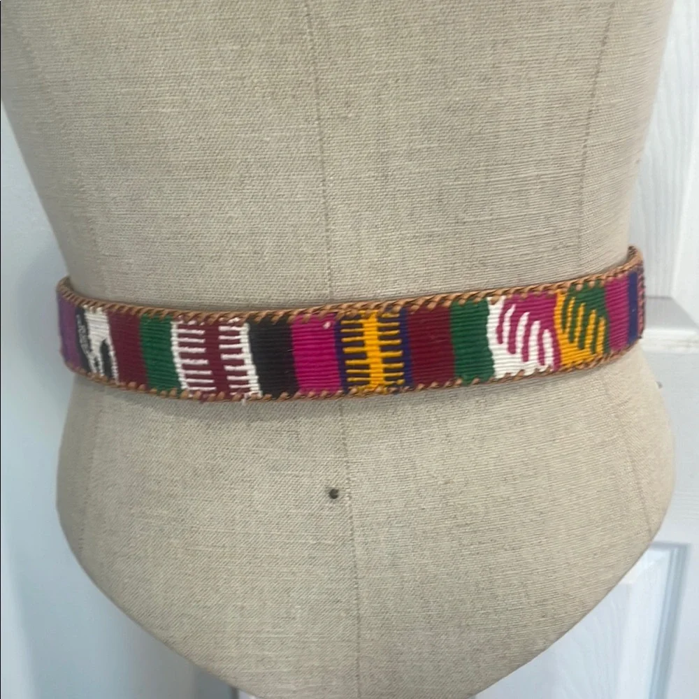 Vintage Handcrafted Multicolor Patterned Leather Guatamalan Belt size 30 unisex